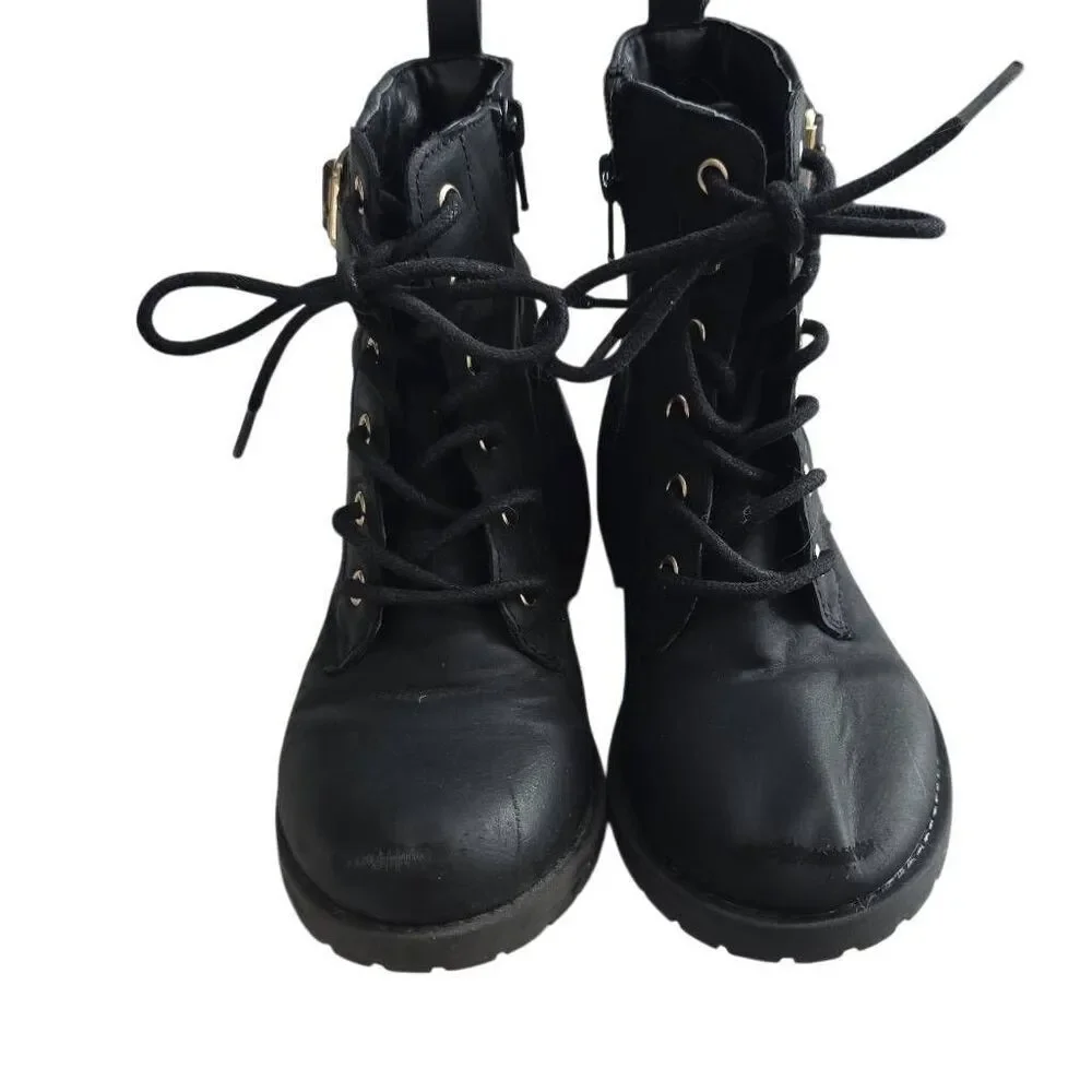The Children's Place Girls Size 1 Black Quilted Buckle Lace Up High Top Boots